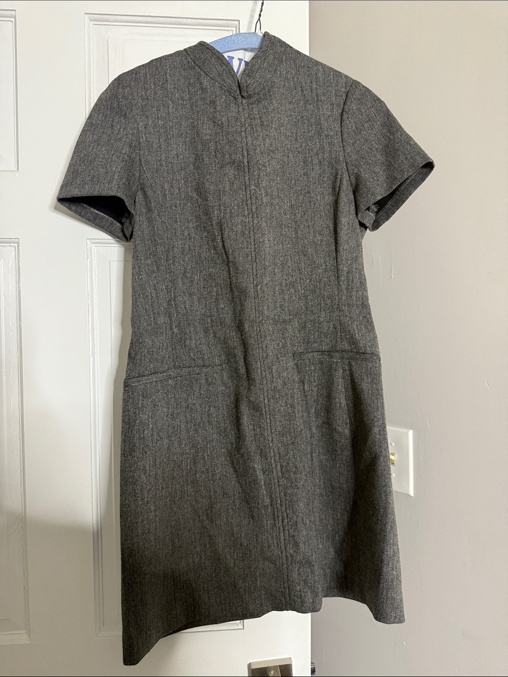 Short-Sleeve Gray Mini Shift Dress